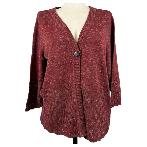 CJ Banks Sweaters - CJ Banks Cardigan Sweater Womens Sz 1X Rust Burgundy One Button 3/4 Sleeve Lace